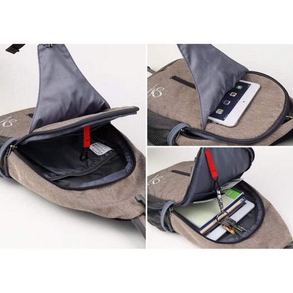 Waterfly Men Women Khaki Crossbody Adjustable Strap Hiking Sling Backpack - Picture 2 of 7